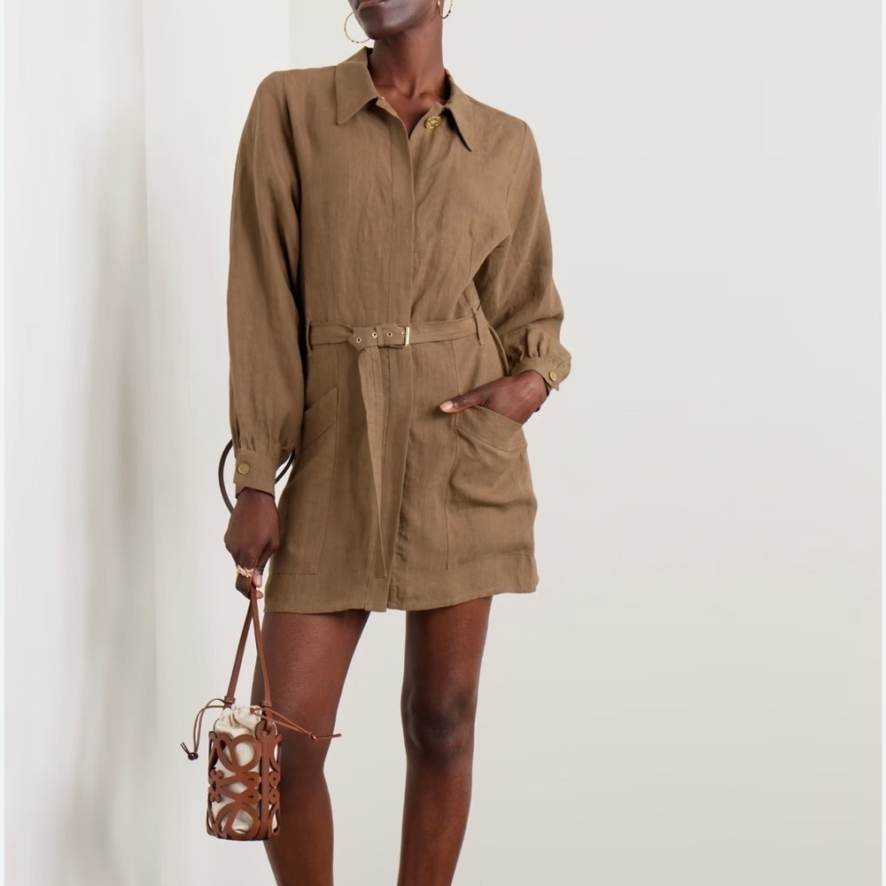 Le Kasha Awland Belted Linen Mini Dress Size XS in Tabacco